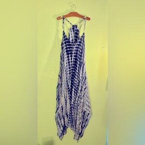 Blue tie-dye maxi dress with a handkerchief bottom. Gently worn with no damage.